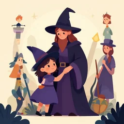a wizzard mother with her wizzard todler daughter cel shaded vector art. shutterstock. behance hd by lois van baarle, artgerm, helen huang, by makoto shinkai and ilya kuvshinov, rossdraws, illustration