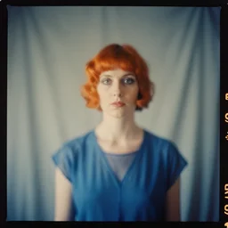 kodak portra 4 0 0, wetplate, motion blur, portrait photo of a backdrop, 1 9 2 0 s cloth, 1 9 2 0 s hair, coloured in blueberra and orange, by britt marling, muted colours