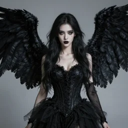 beautiful woman with raven wings, gothic, highly detailed, realistic,