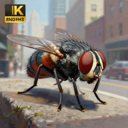 giant fly on a street, city, detailed painting, 4 k, hd, realistic, digital painting, artstation, by, paul bonner, aarons slim