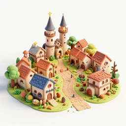 a small medieval town, 3d render, cartoony, clay, detail, award winning render, studio lighting, vibrant, colorful, 8k, hd