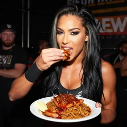 WWE's Ryback eating a delicious plate of Ryback backstage at an AEW event.