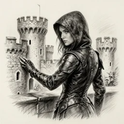 a female rogue trying to break into a castle | | pencil sketch, realistic shaded, fine details, realistic shaded lighting poster by greg rutkowski, magali villeneuve, artgerm, jeremy lipkin and michael garmash and rob rey