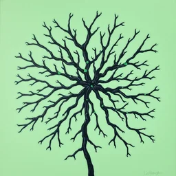 painting of black and green synapses against a mint green background