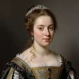medium shot portrait of a beautiful spanish princess with delicate features by franz xaver winterhalter, circa 1 8 5 2, highly detailed, fancy, vivid colors, beautiful face, symmetry face, 1 8 5 0 s, rococo, neoclassical, romanticism, beautiful silk white gown, pearl necklace, short brown hair