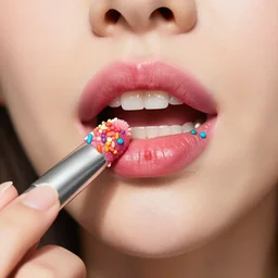 a women with cake sprinkles lipstick, trending on Instagram, extreme closeup
