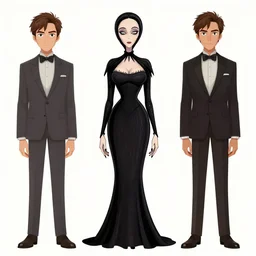 morticia addams, character sheet, concept design, contrast, kim jung gi, greg rutkowski, zabrocki, karlkka, jayison devadas, trending on artstation, 8 k, ultra wide angle, pincushion lens effect