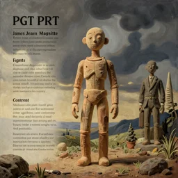 a tall clay humanoid creature approaching, rpg reference sheet painted by james jean and rene magritte