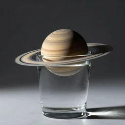 Saturn floating in a glass of water