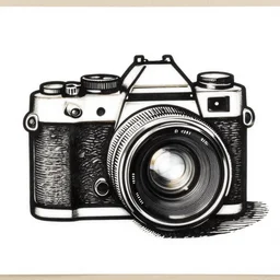 photography camera woodcut, arttwork black and white