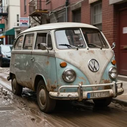street photography by saul leiter, in a narrow new york alley, award winning photo of an ultra detailed intricate dirty vintage volkswagon car speeding very fast on mud, fast shutter speed, motion blur, tiny gaussian blur, highly detailed, highly intricate, depth of field, trending on top gear
