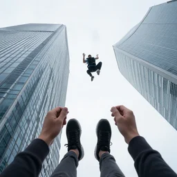 first person perspective pov of parkour at high buildings