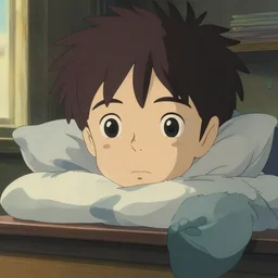 comfortable and empty badroom, a close - up, digital art, illustrations, by makoto shinkai and studio ghibli, look at the front horizontally