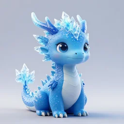 a 3 d render of a cute, blue, female, anthropomorphic dragon with ice crystals growing off her, realistic, sharp focus