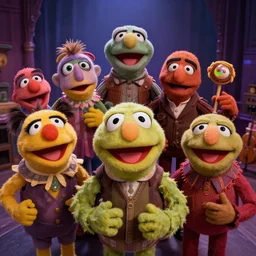 Live action muppets, the muppets are too damn high 0n LSD, trending on Artstation, 8K, ultra wide angle, pincushion lens effect