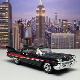 3 5 mm photo of vintage 1 9 6 0 s batmobile batman car hot wheels model with new york city as background