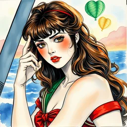the sailor jupiter. beautiful, realistic painting by mucha and malevich and kuvshinov. watercolor, thick linings, manga