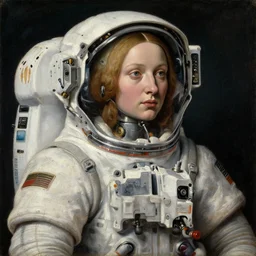 1 4 0 0 s renaissance portrait of an android woman astronaut with space capsule oil painting by jan van eyck, northern renaissance art, oil on canvas, wet - on - wet technique, realistic, expressive emotions, intricate textures, illusionistic detail