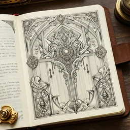 extremely detailed illustration steampunk stylized digital notebook doodles drawings musings art deco with art deco filigree scrollwork 8 k render