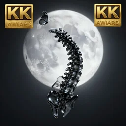a 3 d render of a human spine sculpted out of black glass, butterfly flying above, moon in background, award winning, 4 k, trending on artstation, photorealistic, volumetric lighting, octane render