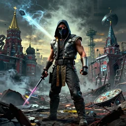smoke from mortal kombat 1 in post - apocalyptic russia, y 2 k, vhscore, various xyz, kaybug