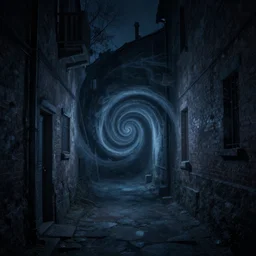 spiral shaped night dark alley, spiral stylized art by sylvain sarrailh, artstation, smoke water, lorax movie