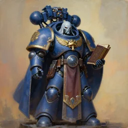 painting of a cloaked tech priest holding a book, adeptus mechanicus!!!!, cybernetic enhancements, praise the omnissaiah, zdzislaw beksinski, lewis jones, dariusz zawadzki, wayne barlow, warhammer 4 0 k!, cold hue's, warm tone gradient background, concept art, digital painting