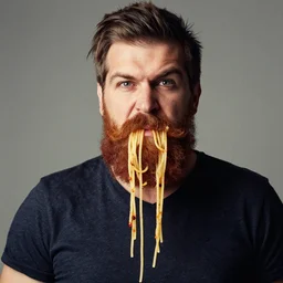 man with spaghetti as beard