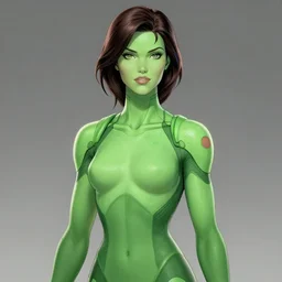 green-skin female android, by MARVEL comics and Sandra Chevrier