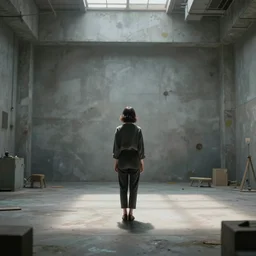 high quality photo back into the chamber turning a woman standing in the middle, concept art by cedric peyravernay, cgsociety, neo - figurative, rendered in unreal engine, unreal engine 5, physically based rendering