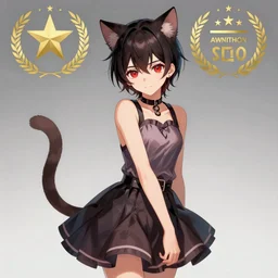 blushing emo boy with cat ears and tail wearing a skirt, fantasy artwork, award winning, hyper detailed, very very very very very very very very very very very very very very very very very beautiful, studio lighting, artstation
