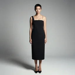filipino woman with short hair wearing a yohji yamamoto dress, portrait, long shot, by david bailey, nan goldin, annie liebovitz