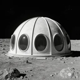 desaturated exterior view of a dome habitat on an asteroid stars in the background in space greg rutkowski paul lehr digital awardwinning