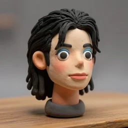 michael jackson!!! very realistic!!! smooth specular clay! extremely close smooth specular sculpted headshot of michael jackson claymation puppet , soft light, fog , on wooden table. style: claymation puppet kids clay , by guldies