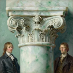 achingly beautiful painting of intricate ancient roman corinthian capital on jade background by rene magritte, monet, and turner. giovanni battista piranesi.