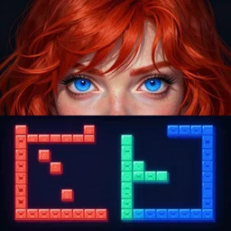 redhead blue eyes gameplay still frame, 4 colors, pixel art, retro, splash screen, level design, high contrast, background, deep focus, highly detailed, dramatic lighting, digital painting, artstation, concept art, matte, greg rutkowski, moebius, illustration.