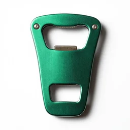 emerald green bottle opener, high detail macro photography, isolated on a pure white background, centered, entire object in frame, sharp focus, soft studio lighting