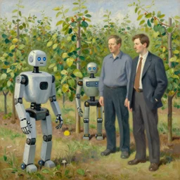 an orchard for growing robots, grant wood, pj crook, edward hopper, oil on canvas
