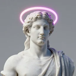 a greek god marble statue with a neon ring around the head, 3 d render