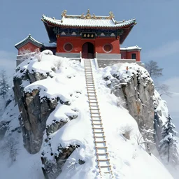 shaolin monastery on snowy mountain, rope ladder everywhere, trending on artstation, by frank frazetta, concept art, digital art, cool color palette, 8 k, sad, incandescent, cinematic lighting, ray tracing ambient occlusion, in a symbolic and meaningful style, insanely detailed and intricate, hypermaximalist, elegant, ornate, hyper realistic, super detailed
