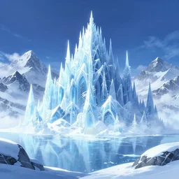 cold majestic dream ice palace in the heaven mountains | artstation scenery art | volumetric lighting | makoto shinkai