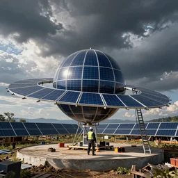Construction worker building the solar system