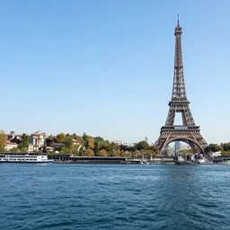 Panorama image of the Istanbul bosphorus with the Eiffel Tower right next to the water, in a sunny day, photorealistic, HD