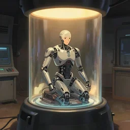 a futuristic cyborg clone incubator room, cyborg clone in a vat tank, dark warm cool light, dark atmosphere, cel - shading, cinematic, artstation, by makoto shinkai, high detailed