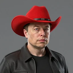 3d render of elon musk wearing a red cowboy hat, octane, 4k