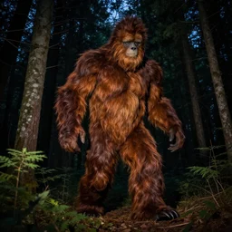 horrific sight of Big Foot, realistic, forest at night, night vision camera, 8k, detailed