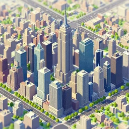 new york city skyline in the style of cities skylines, isometric view