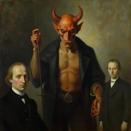 devil boss in hell, oil painting by rene magritte and edward hopper