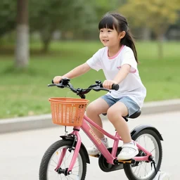 young girl playing with bicycle