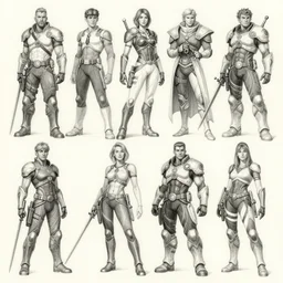 detailed pencil spot illustrations of various character concepts from the overwatch and destiny crossover, various poses, by burne hogarth, by bridgeman, by anthony ryder, by yoshitaka amano, by ruan jia, by conrad roset, by mucha, cgsociety, artstation.